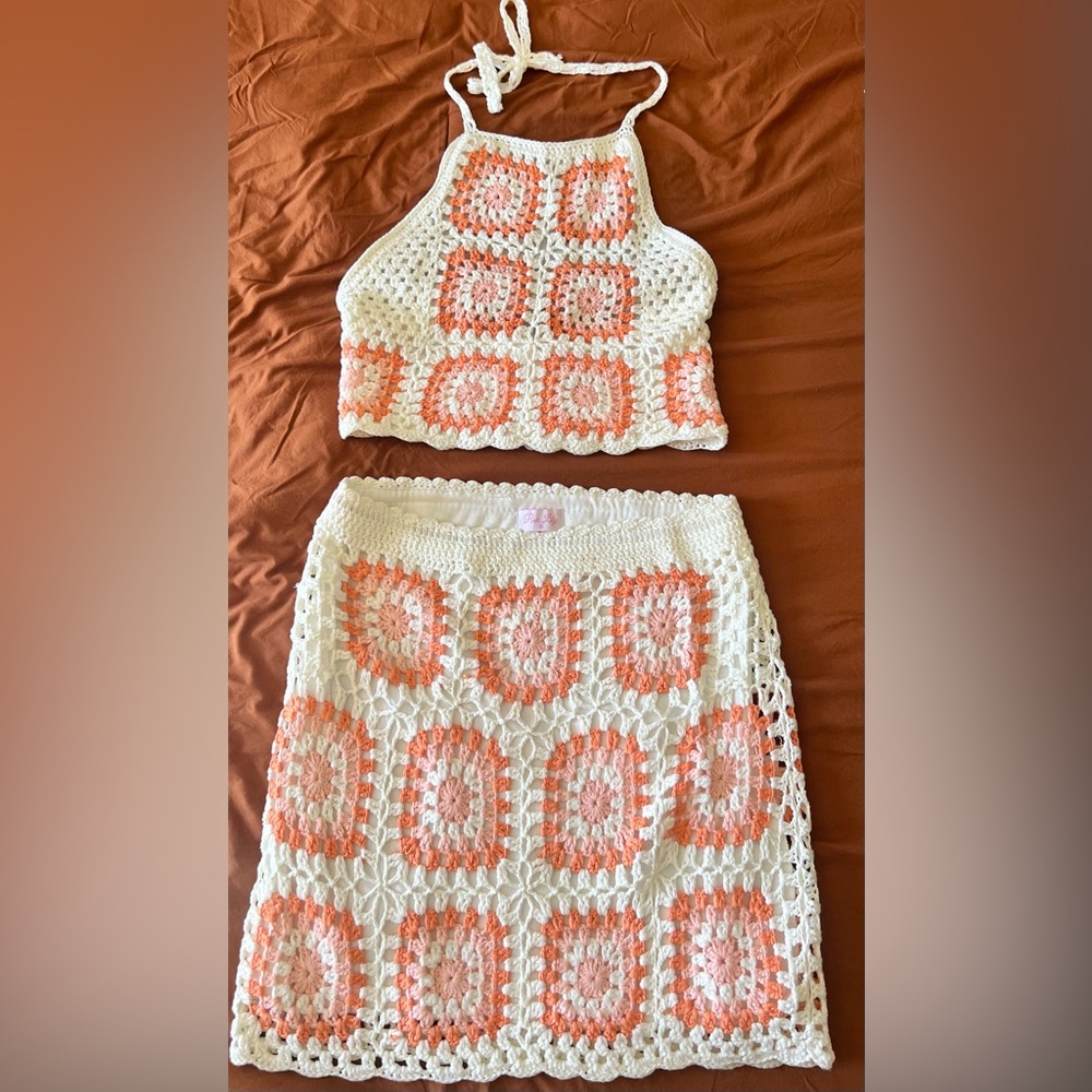 Pink Lily Crochet Matching Skirt Set
